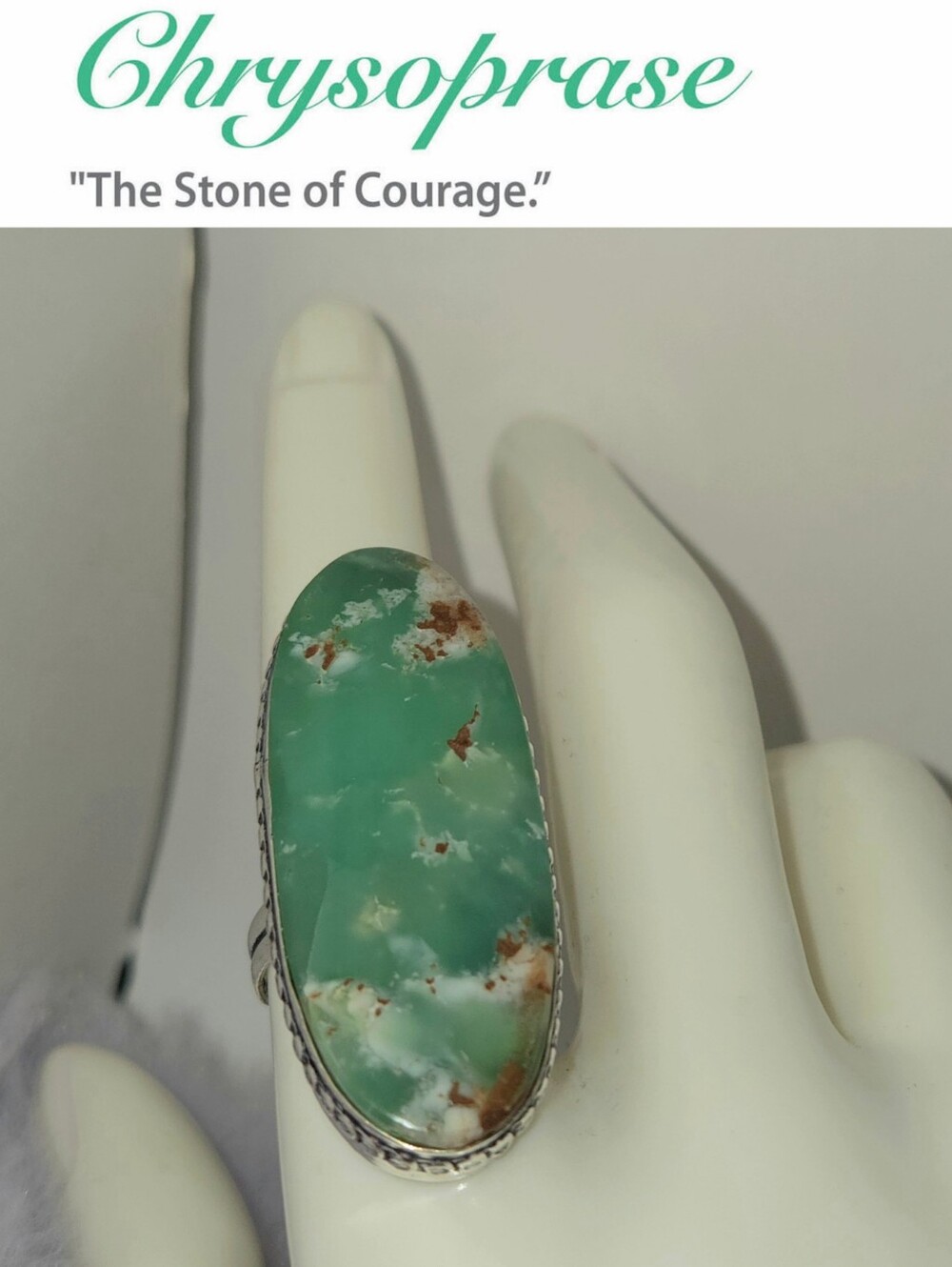 Massive Natural Chrysoprase Gemstone Chunky Handmade Ring - Picture 3 of 7